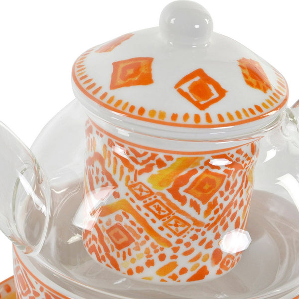 Teapot DKD Home Decor Orange Crystal Porcelain (250 ml) (2 pcs)