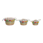 Basket set DKD Home Decor Cotton Pompoms Boho Seagrass (3 pcs)