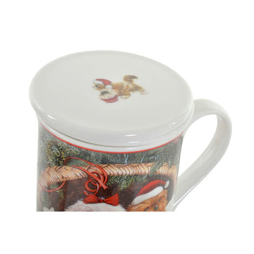 Cup with Tea Filter DKD Home Decor Christmas Porcelain Cardboard (330 ml)