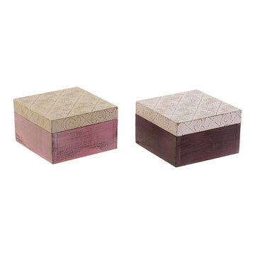 Box with cover DKD Home Decor Brass Mango wood (2 pcs) (10 x 10 x 6.5 cm)