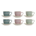 Set of 6 Cups with Plate DKD Home Decor Blue Pink Green Stoneware 150 ml