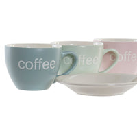 Jeu de 6 tasses avec plat DKD Home Decor Bleu Rose Vert Grès 150 ml