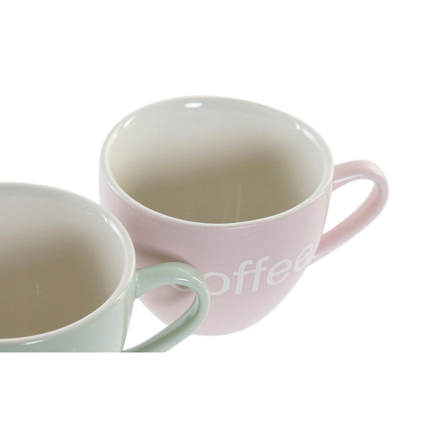 Jeu de 6 tasses avec plat DKD Home Decor Bleu Rose Vert Grès 150 ml