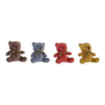 Fluffy toy DKD Home Decor Blue Polyester Ocre Terracotta Bear (4 pcs) (15 x 12 x 15 cm)