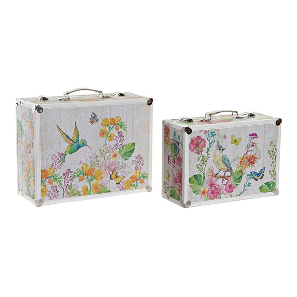 Set of decorative boxes DKD Home Decor Polyester Wood Shabby Chic (2 pcs)