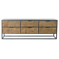 TV furniture DKD Home Decor Black Metal Fir Light brown (146 x 39 x 51 cm)