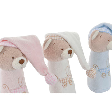 Teddy Bear DKD Home Decor Beige Polyester Celeste Light Pink (3 pcs) (8 x 9 x 13 cm)