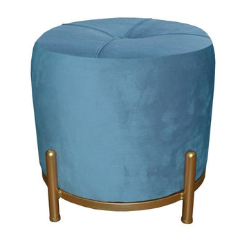 Footrest DKD Home Decor Blue Polyester Metal Golden (38 x 38 x 34 cm)