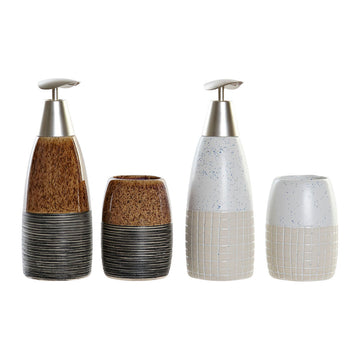 Bath Set DKD Home Decor White Brown Beige Stoneware Boho (2 pcs)