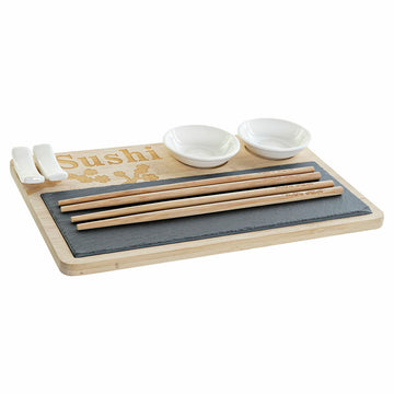 Sushi Set DKD Home Decor PC-186227 White Black Natural Bamboo Board Modern Oriental 28,5 x 18,5 x 2,6 cm (9 Pieces) (28,5 x 18,5