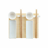 Sushi Set DKD Home Decor Bamboo Stoneware White Natural Oriental 28,5 x 19,5 x 3,3 cm (9 Pieces) (28,5 x 19,5 x 3,3 cm)