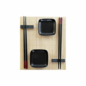 Sushi Set DKD Home Decor Black Natural Metal Bamboo Stoneware Oriental 30 x 40 cm 27,8 x 17,8 x 3 cm (7 Pieces) (27,8 x 17,8 x 3