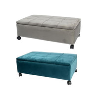 Bench DKD Home Decor Grey Turquoise Polyester Poplar (2 pcs) (70 x 39.5 x 24.5 cm)