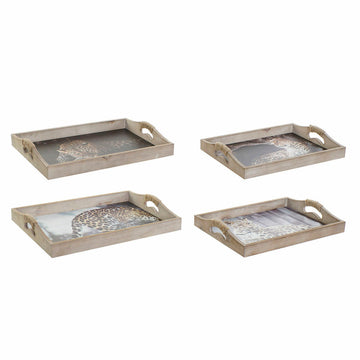 Plateau DKD Home Decor 40,5 x 30 x 6,5 cm Multicouleur Bois MDF (2 Unités)