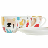 Piece Coffee Cup Set DKD Home Decor Abstract 80 ml White Multicolour