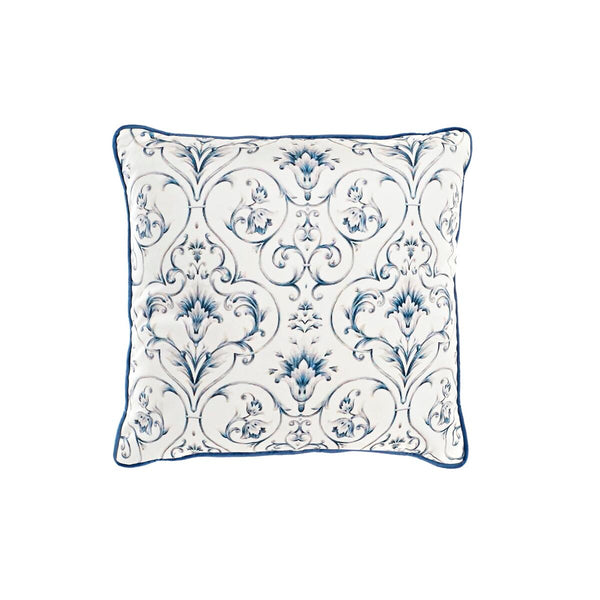 Cushion DKD Home Decor Blue White Squared Flowers Neoclassical 45 x 10 x 45 cm