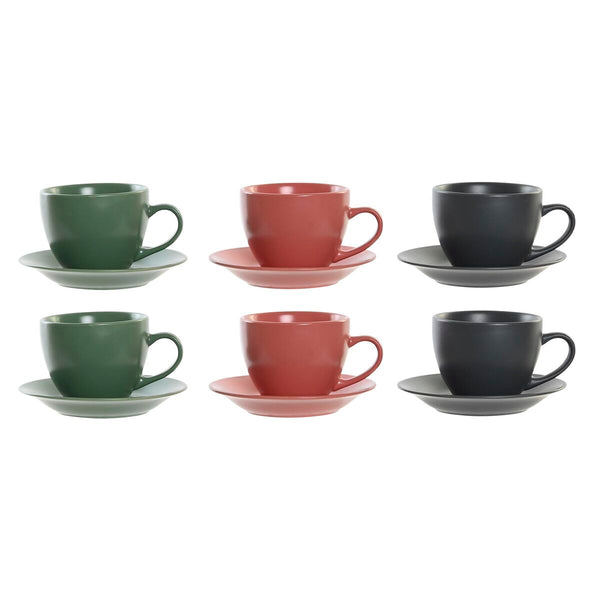 Jeu de 6 tasses avec plat DKD Home Decor Rose Blanc Vert Gris foncé Grès 150 ml