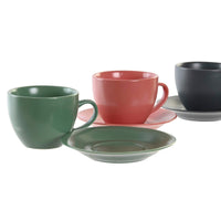 Jeu de 6 tasses avec plat DKD Home Decor Rose Blanc Vert Gris foncé Grès 150 ml