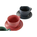 Jeu de 6 tasses avec plat DKD Home Decor Rose Blanc Vert Gris foncé Grès 150 ml