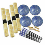 Set de sushi DKD Home Decor 14,5 x 14,5 x 31 cm Noir Bleu Grès Oriental (16 Pièces)