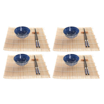 Sushi Set DKD Home Decor 14,5 x 14,5 x 31 cm Black Blue Stoneware Oriental (16 Pieces)