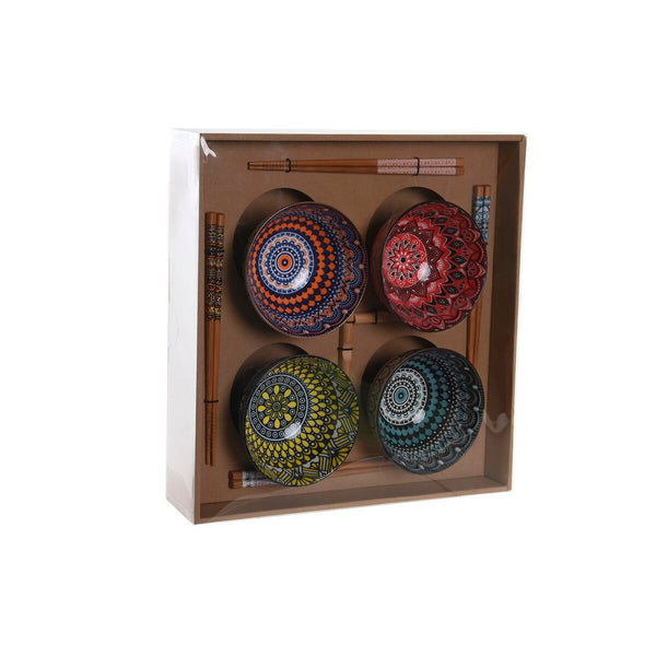 Sushi Set DKD Home Decor 34 x 34 x 6,5 cm Multicolour Mandala Stoneware Oriental (12 Units)