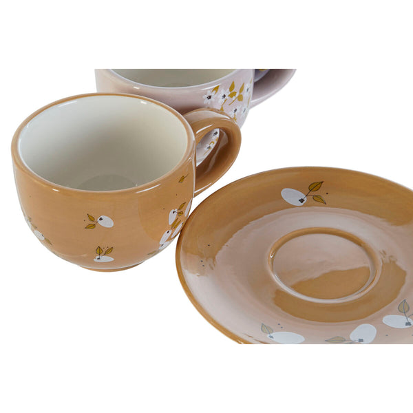 Piece Coffee Cup Set DKD Home Decor Yellow Pink Mustard Lilac Metal 180 ml