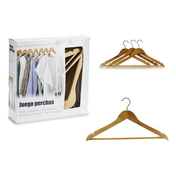 Set of Clothes Hangers Wood Wood (15 Pieces) (1 x 21,5 x 45,5 cm)