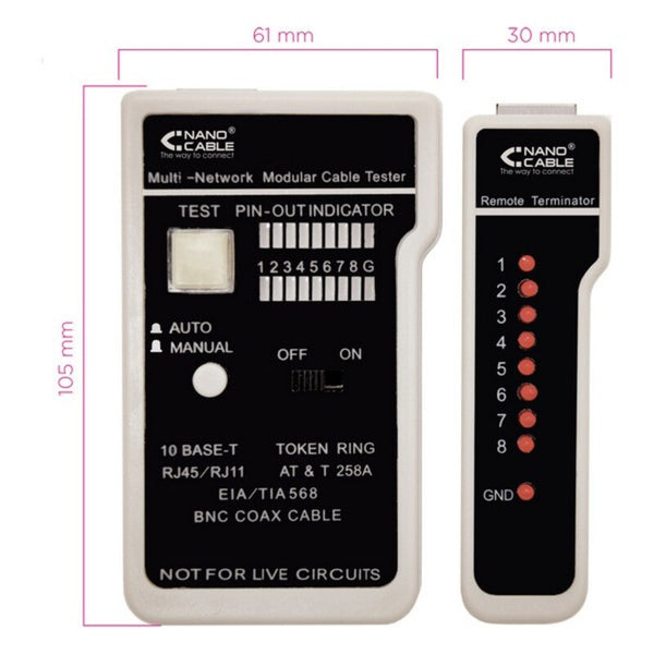 Tester RJ11/RJ12/RJ45, coaxial NANOCABLE 10.31.0303