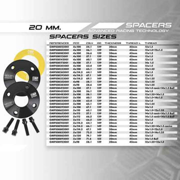 Separator set OMP 4 x 114 67,1 M12 x 1,5 20 mm