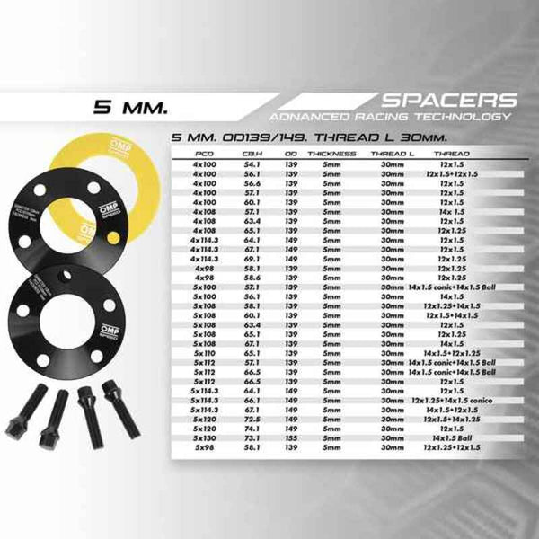 Set Distanzstücke OMP 4 x 114 67,1 M12 x 1,5 5 mm