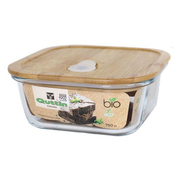 Square Lunch Box with Lid Quttin Bamboo 750 Cc