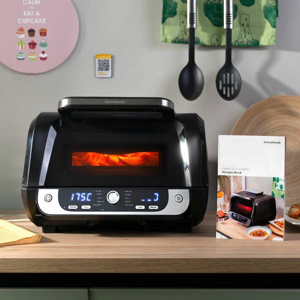 Oil-free Fryer with Grill, Accessories and Recipe Book InnovaGoods Air Fryer Fryinn 12-in-1 6000 Black Steel 6 L 3400 W