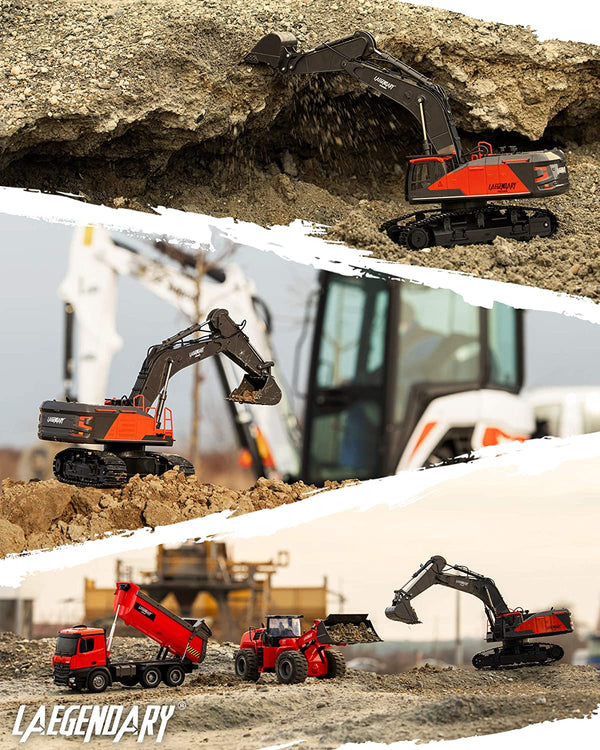 LEGENDARY RC Excavator Toy | Hobby-Grade Construction Vehicles Black - Red