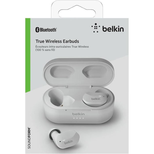 BELKIN SOUNDFORM™ - Écouteurs sans fil Bluetooth True Wireless - IPX5 - 3 tailles d'embouts - 5h autonomie - Blanc