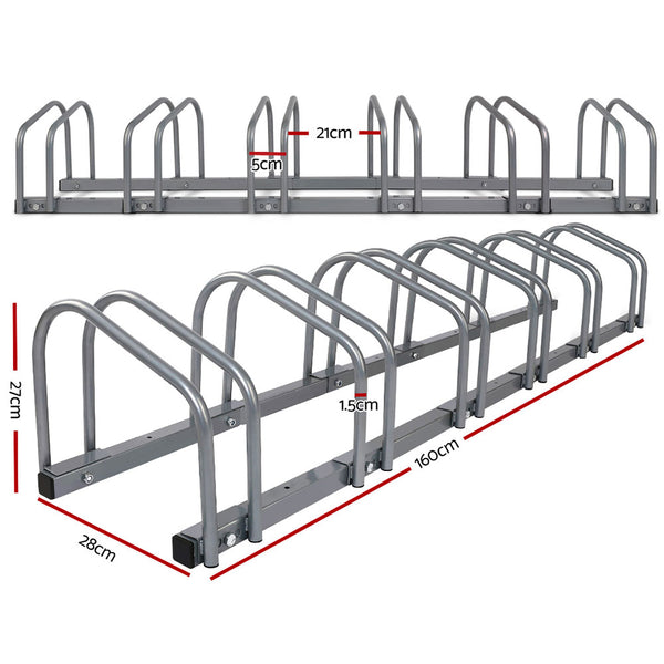 1 6 Bike Floor Parking Rack Instant Storage Stand Bicycle Cycling Portable Racks Silver