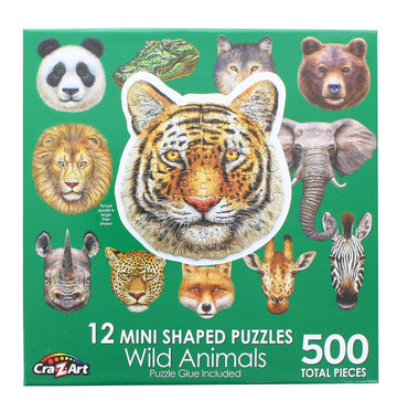 Wild Animals § 12 Mini Shaped Jigsaw Puzzles § 500 Color Coded Pieces