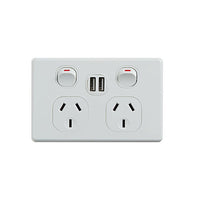 Classic Double Power Point 250V 10A With 5V Usb Ports Horizontal