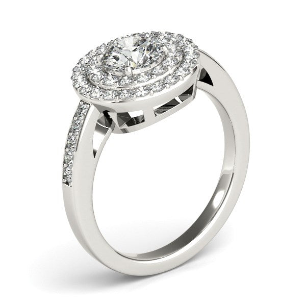 14k White Gold Round with Two-Row Halo Diamond Engagement Ring (1 1/2 cttw)