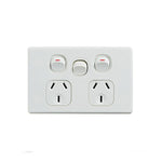 Elegant Double Power Point 250V 10A With Extra Switch Horizontal Pack