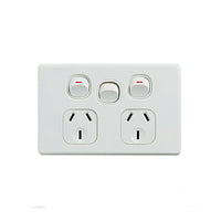 Elegant Double Power Point 250V 10A With Extra Switch Horizontal Pack