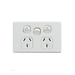 Elegant Double Power Point 250V 10A With Extra Switch Horizontal Pack