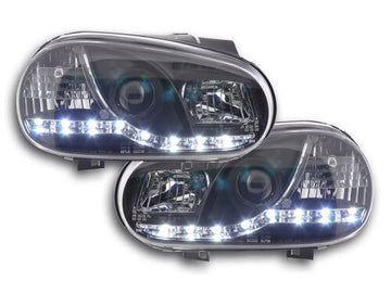 Faro Daylight LED DRL look VW Golf 4 tipo 1J 98-03 nero per guida a destra