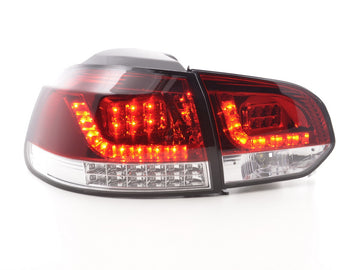 Fanali posteriori a LED set VW Golf 6 tipo 1K 2008-2012 rosso / trasparente con indicatori LED per guida a destra