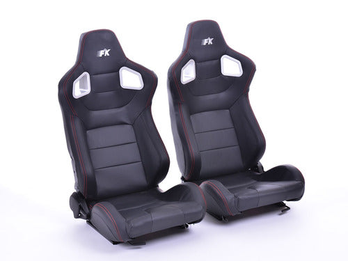 Sedili sportivi FK Sedili semiguscio per auto Set Stoccarda in similpelle nera carbon look