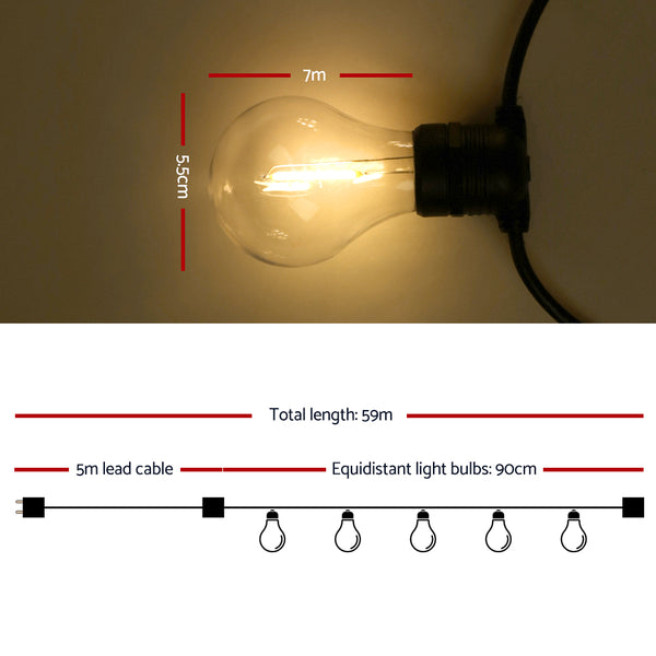 Jingle Jollys 59m Festoon String Lights LED Outdoor Wedding Party Garden Decor