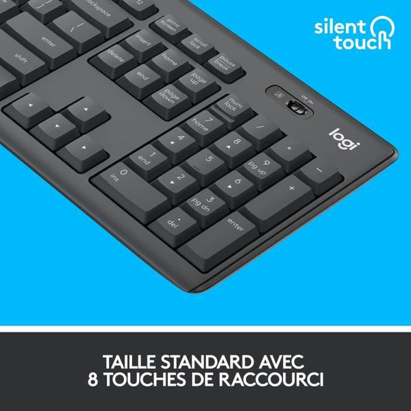 LOGITECH - Ensemble Clavier + Souris sans fil et Silencieux MK295 - AZERTY - Noir