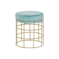 Footrest DKD Home Decor Polyester Metal Golden Sky blue (32 x 32 x 36 cm)