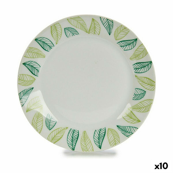 Dessert dish Sheets White Green Ø 19 cm Porcelain (10Units)