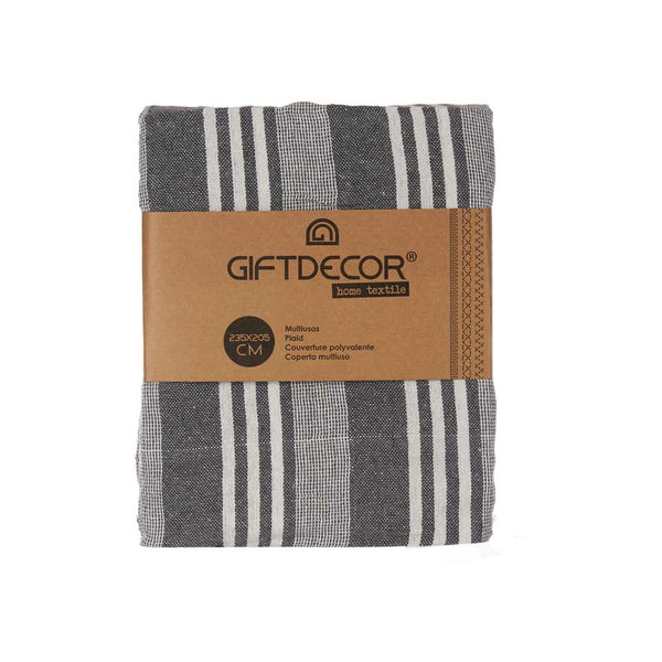 Multipurpose throw Stripes 235 x 205 cm White Grey (8 Units)